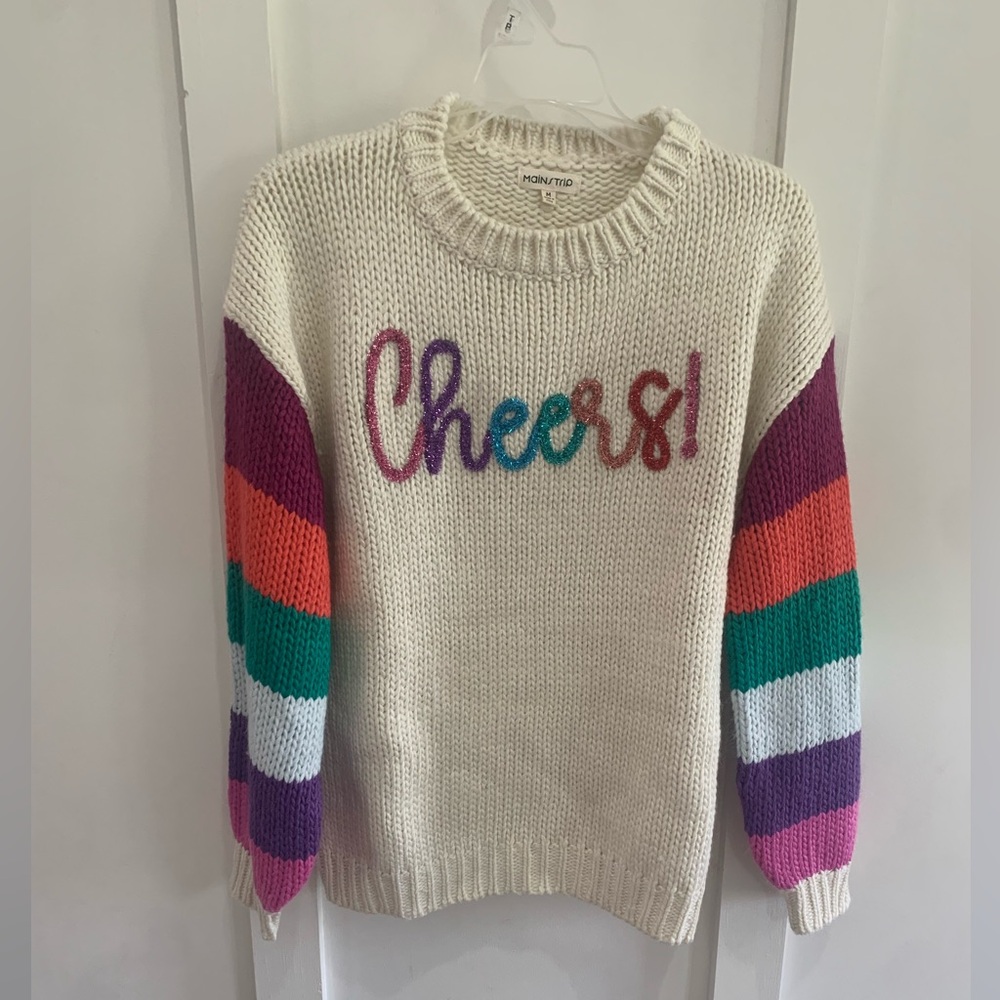 Monki Women's Cream Sweater with Colorful Sleeves
